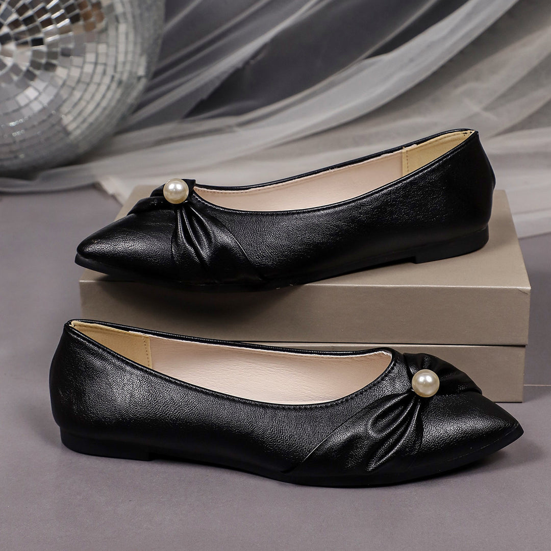 Damen Spitz zulaufende Ballerina-Slipper mit Perlen-Detail und gerafftem Vorderblatt Drune