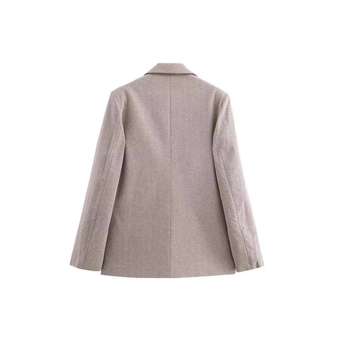 Damen Einreihiger Blazer mit Fischgrätmuster, Reverskragen und Pattentaschen Drune