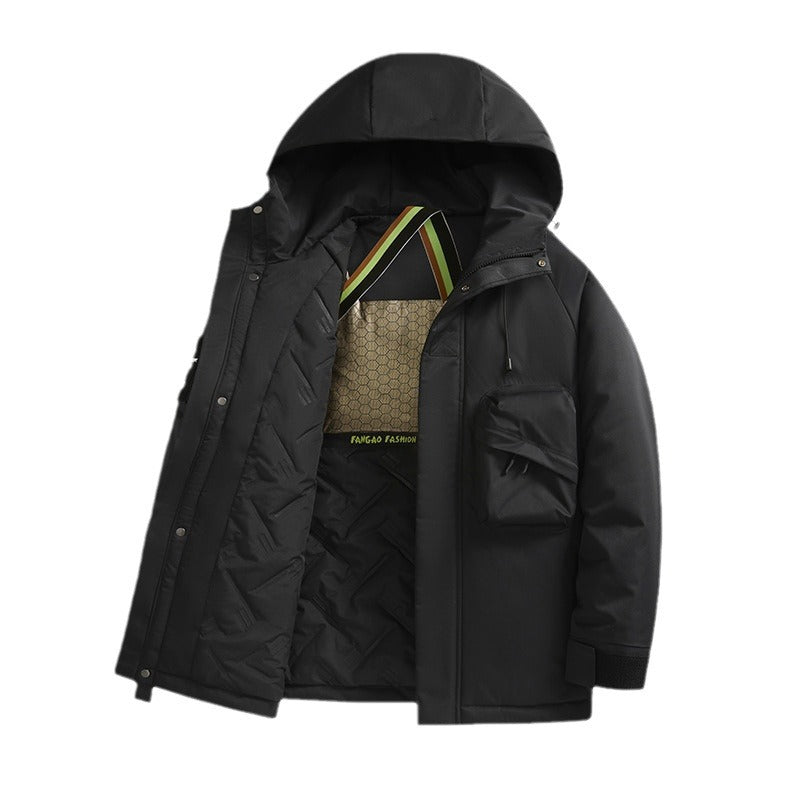 Herren Technischer Utility-Parka mit Kapuze, multifunktionalen Fronttaschen und Thermofutter Drune