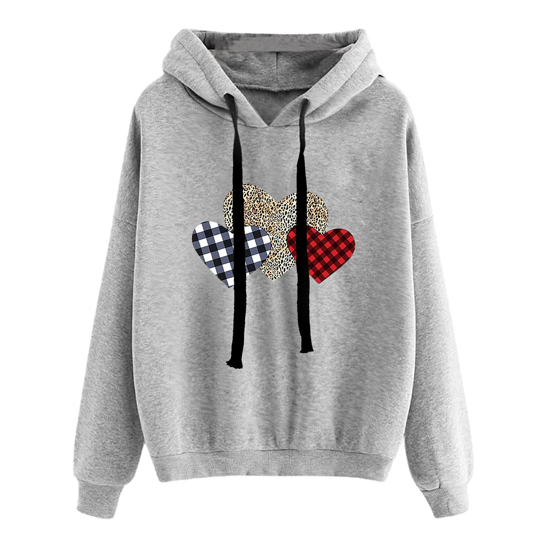 Damen nan lässiger Oversize Kapuzenpullover mit Herz‑und‑Pfotenprint, Kordelzug und gerippten Bündchen Drune