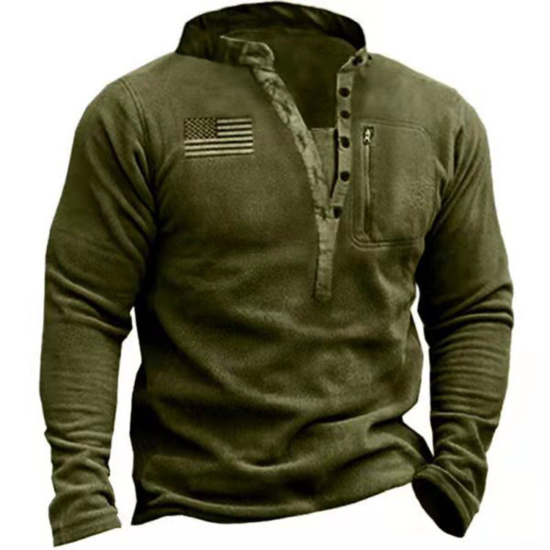 Herren thermischer Henley-Fleecepullover mit Brust-Reißverschlusstasche und Camouflage-Detail Drune