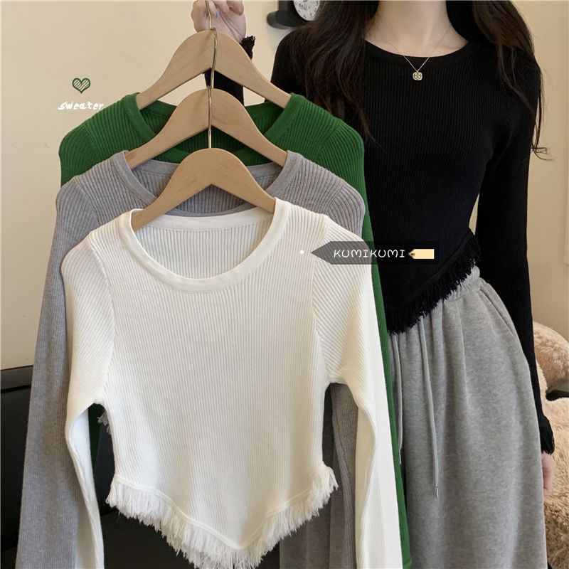 Damen Strickpullover mit Fransen Drune