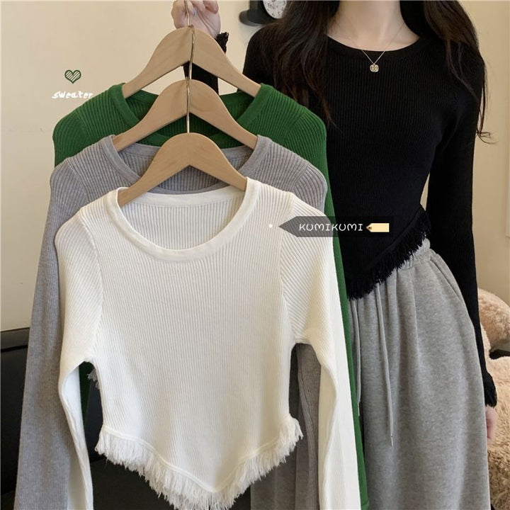 Damen Strickpullover mit Fransen Drune