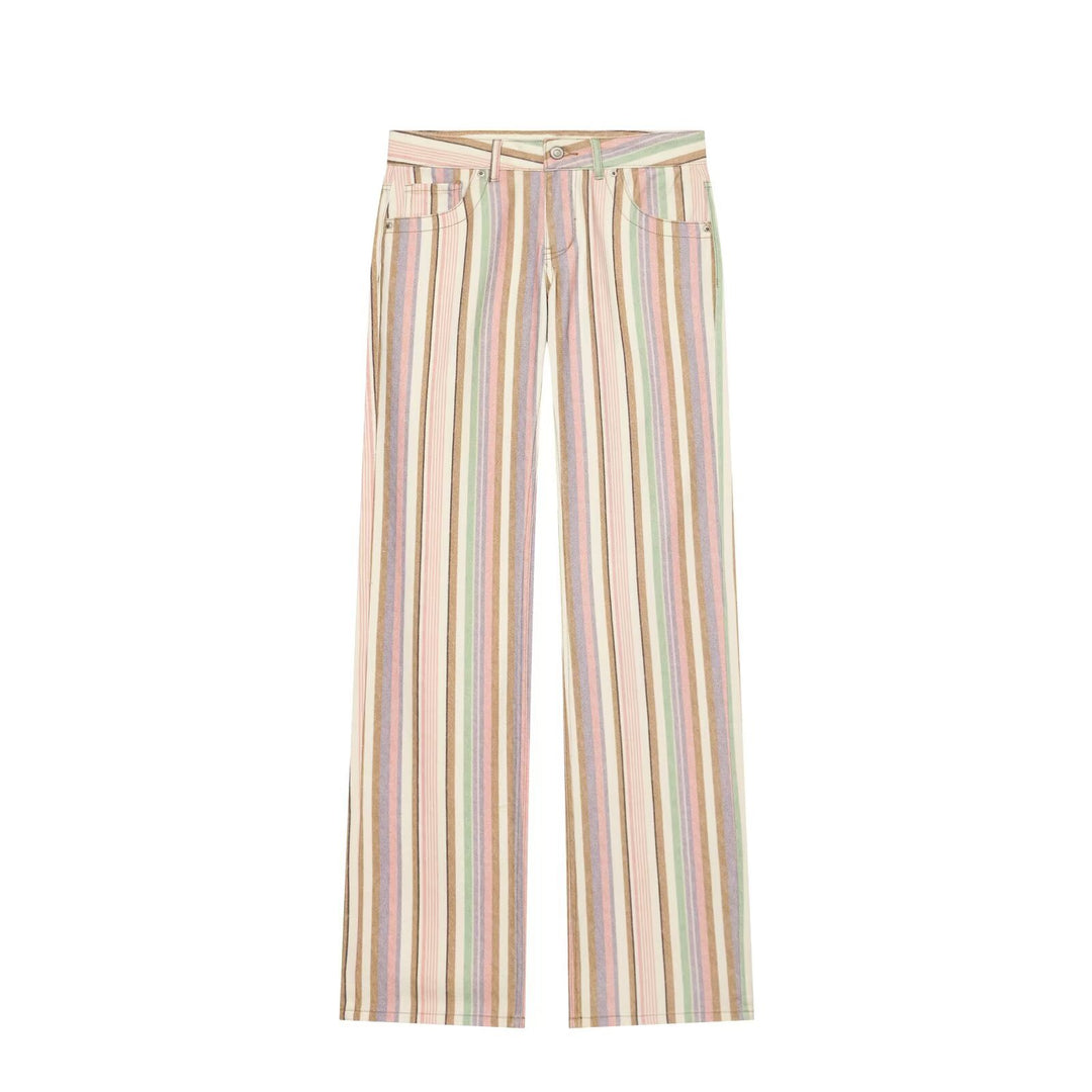 Damen Gestreifte Highwaist Palazzohose mit weitem Bein und Five‑Pocket-Details Drune