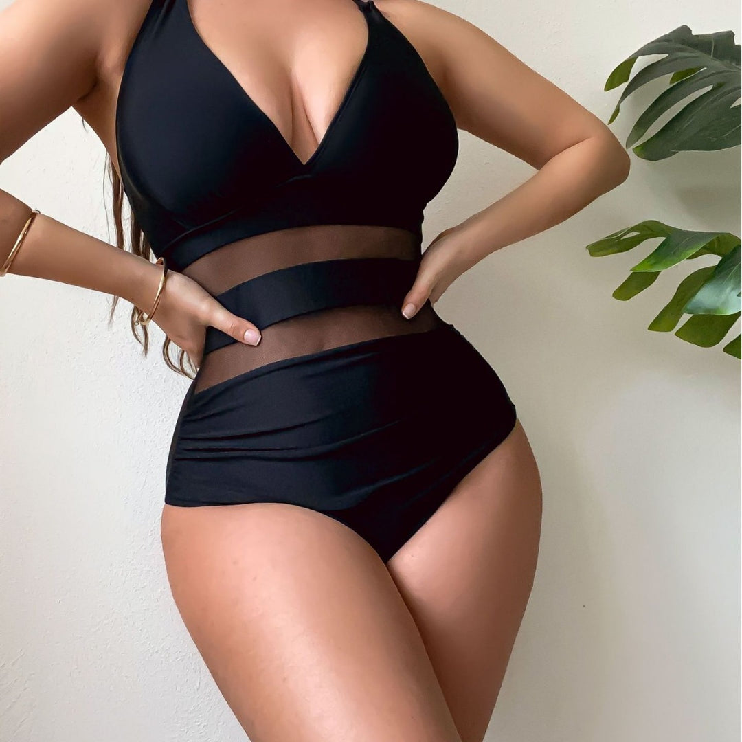 Damen Sportlicher Badeanzug mit transparenter Taille Drune