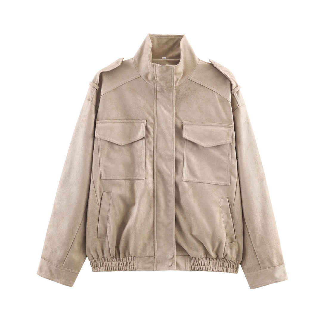 Damen Kurzjacke im Military-Stil mit Schulterklappen, aufgesetzten Brusttaschen und elastischem Saum Drune