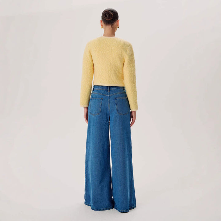 Damen nan hochgeschnittene Palazzo-Denim-Jeans mit betonter Mittelnaht und extra weitem Saum Drune