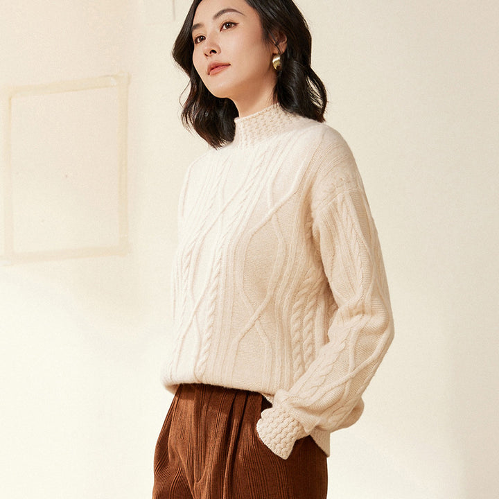 Damen Zopfstrick-Mockneckpullover mit kurzer Boxy-Silhouette Drune