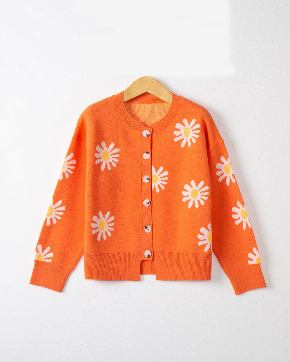 Damen modische Strickjacke mit floralem Muster und kurzen Ärmeln Drune