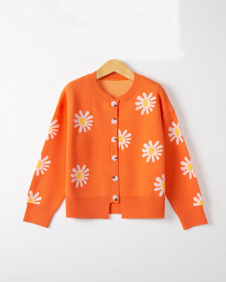 Damen modische Strickjacke mit floralem Muster und kurzen Ärmeln Drune