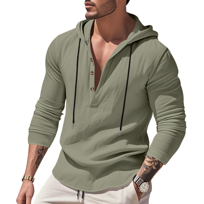 Herren vielseitiger Kapuzenpullover mit Knopfleiste und atmungsaktiver Baumwolle Drune