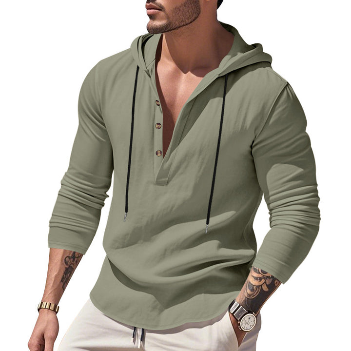 Herren vielseitiger Kapuzenpullover mit Knopfleiste und atmungsaktiver Baumwolle Drune