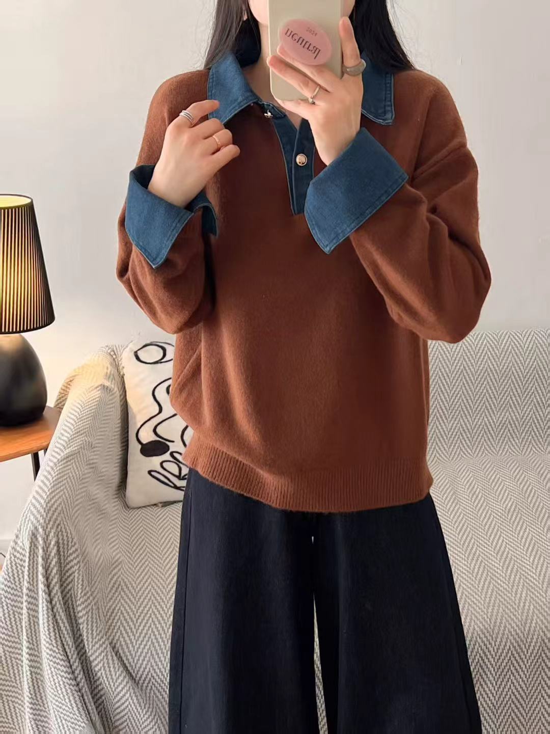Damen gemütlicher Pullover mit sportlichem Kragen Drune