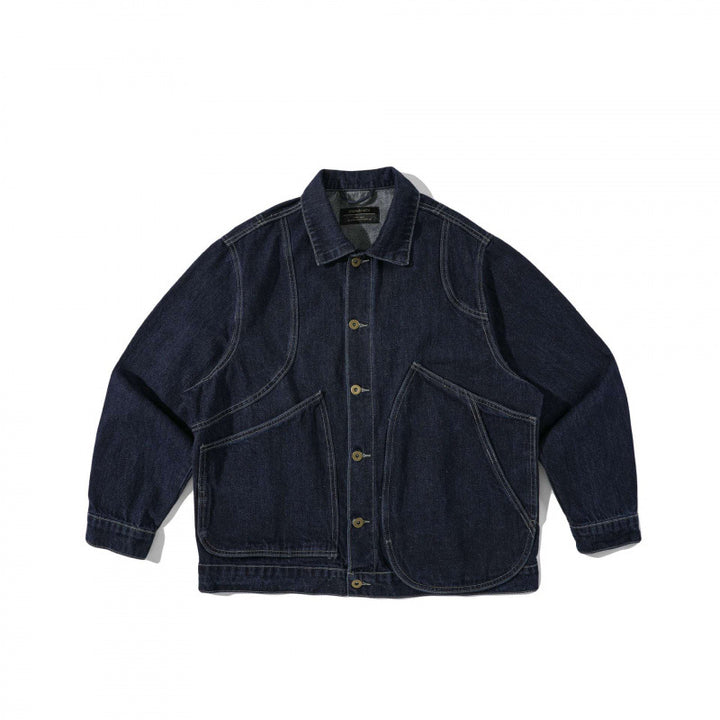Unisex Kastenförmige Denim-Workerjacke mit übergroßen aufgesetzten Rundtaschen Drune