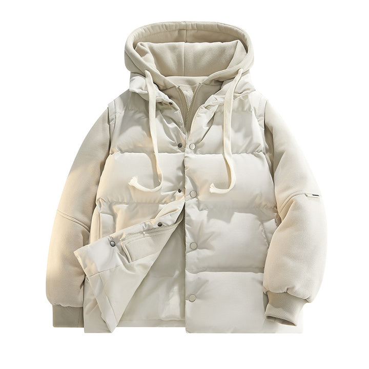 Herren Hybrid-Steppjacke mit Fleeceärmeln, Kapuze und verdecktem Druckknopfverschluss Drune