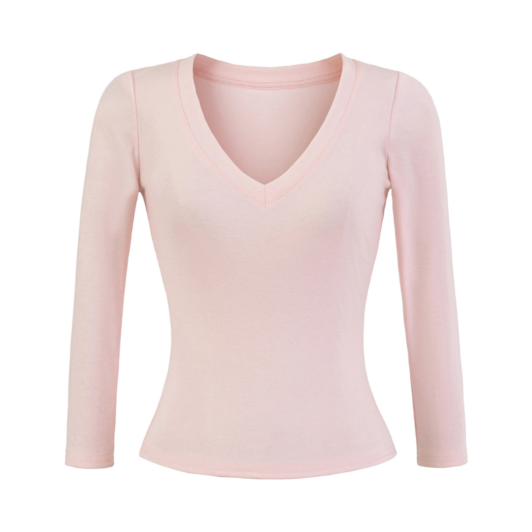 Damen Langarmshirt mit V-Ausschnitt und figurbetontem Schnitt Drune