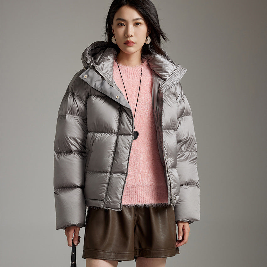 Damen Kurze boxy gesteppte Daunenjacke mit Kapuze Drune