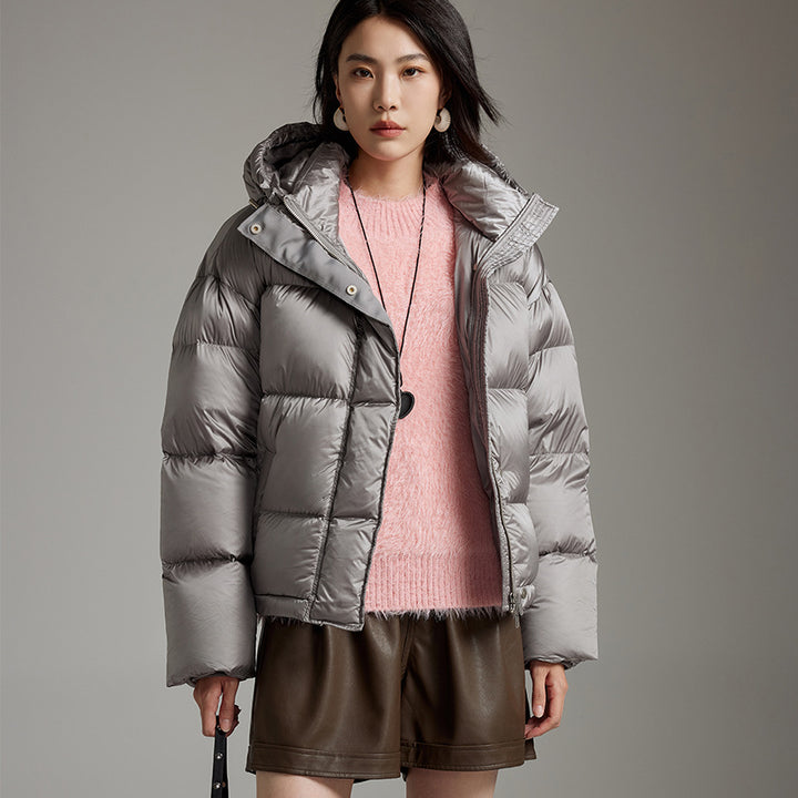 Damen Kurze boxy gesteppte Daunenjacke mit Kapuze Drune