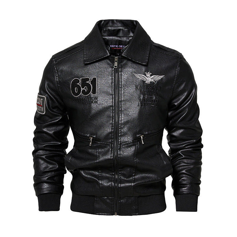 Herren Robuste Lederjacke mit abnehmbarem Teddykragen Drune