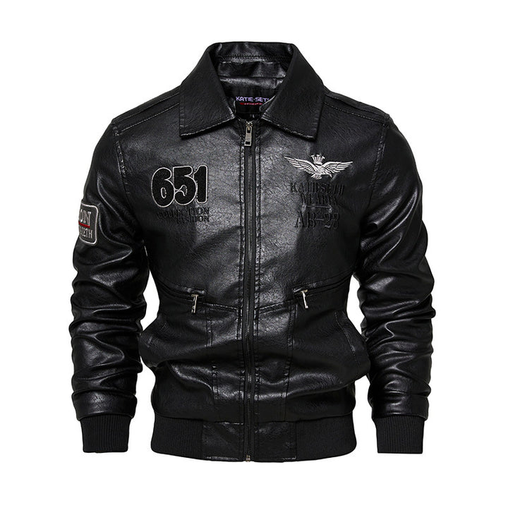 Herren Robuste Lederjacke mit abnehmbarem Teddykragen Drune