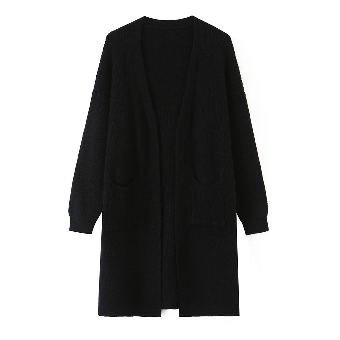 Damen Longline Strickcardigan mit aufgesetzten Taschen Drune