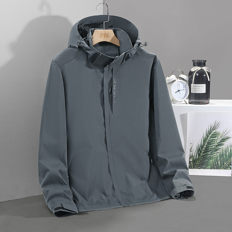 Herren Leichte wasserabweisende Softshell‑Außenjacke mit verstellbarer Kapuze und Sturmleiste Drune