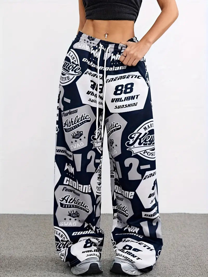 Damen Modische Freizeithose mit auffälligem Print und elastischem Bund Drune