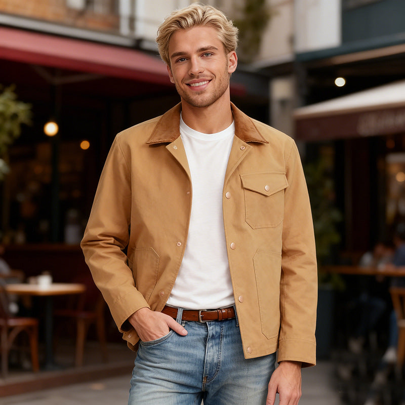 Herren Utility-Overshirt aus schwerer Canvas mit Cordkragen und Druckknopfverschluss Drune