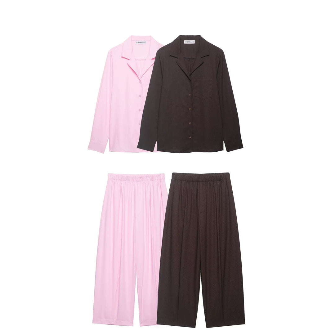 Damen Zweiteiliges Lounge‑Set mit Hemdoberteil und weiter Culotte mit Elastikbund Drune