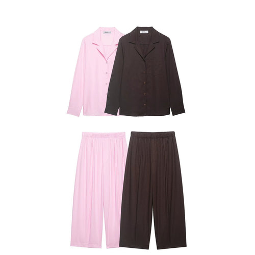 Damen Zweiteiliges Lounge‑Set mit Hemdoberteil und weiter Culotte mit Elastikbund Drune