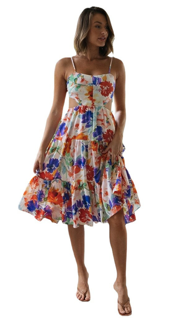 Damen Midi-Claudia Kleid mit verspieltem Blumenmuster und fließendem Rock Drune