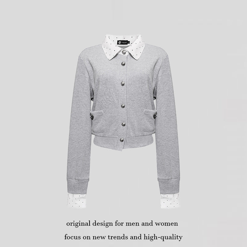 Damen Knopf-Sweatjacke mit eingesetztem Hemdkragen und Manschetten Drune