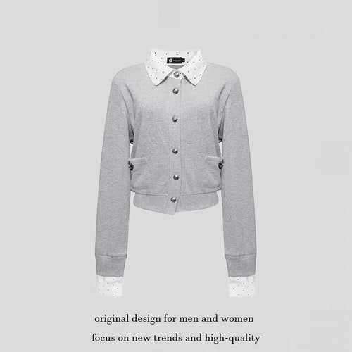 Damen Knopf-Sweatjacke mit eingesetztem Hemdkragen und Manschetten Drune