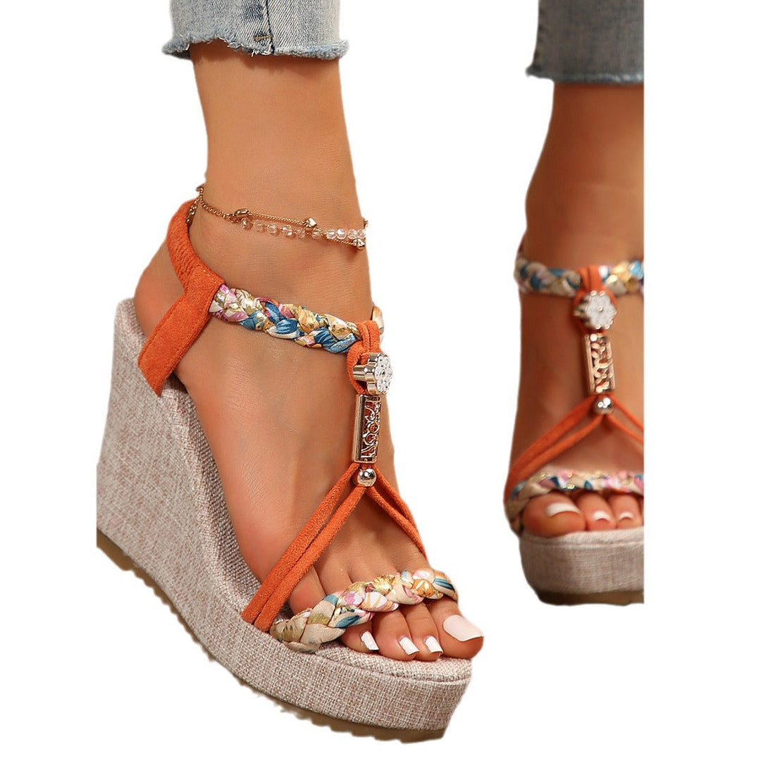 Damen Wedge-Sandalen mit geflochtenem Riemen und elegantem Schmuckdetail Drune