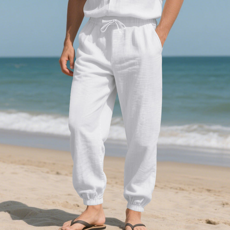 Herren Leichte Leinenoptik-Loungehose mit Tunnelzug, elastischem Knöchelabschluss & Seitentaschen Drune