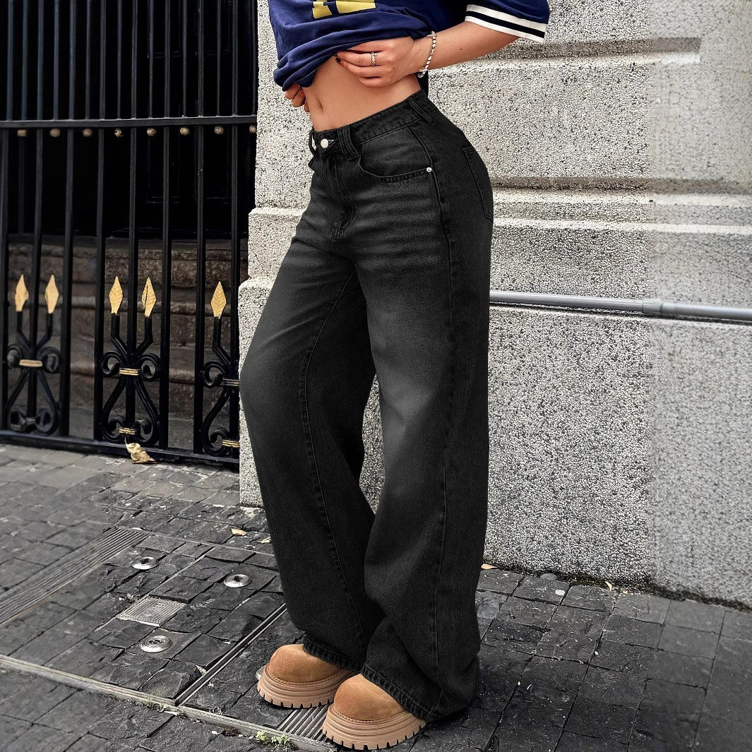 Damen weite hochtaillierte Denim-Jeans im Baggy‑Stil mit extra weitem Bein Drune