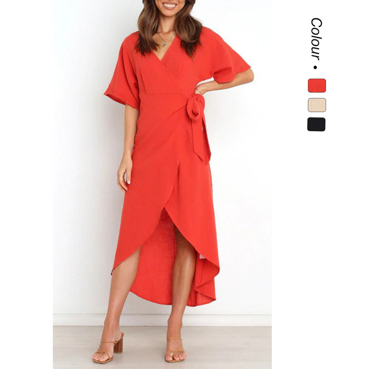 Damen Wickelkleid mit elegantem V-Ausschnitt und modischem Taillengürtel Drune