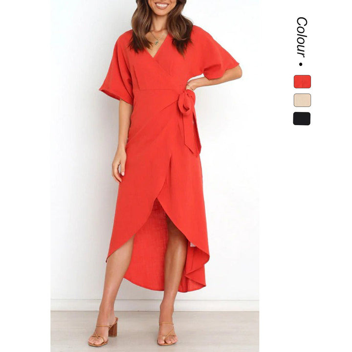 Damen Wickelkleid mit elegantem V-Ausschnitt und modischem Taillengürtel Drune