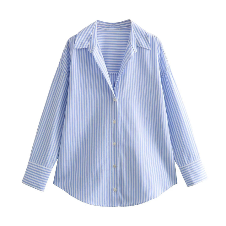 Damen 20+ Oversize‑Streifenbluse mit Hemdkragen und langen Manschetten Drune