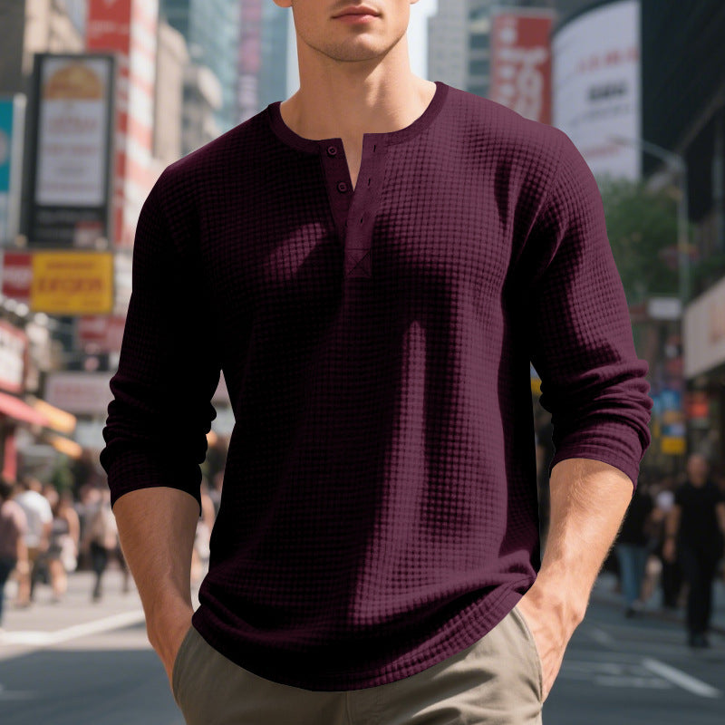 Herren nan thermoregulierendes Waffel-Thermalshirt mit Kurzknopfleiste und gerundetem Saum Drune