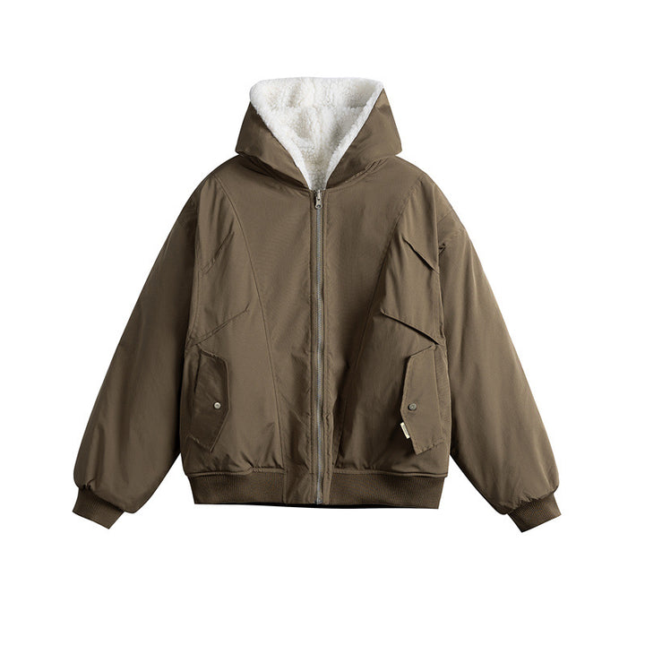 Unisex Oversize-Utility-Bomber mit wattierter Teddyinnenfütterung und asymmetrischen Pattentaschen Drune