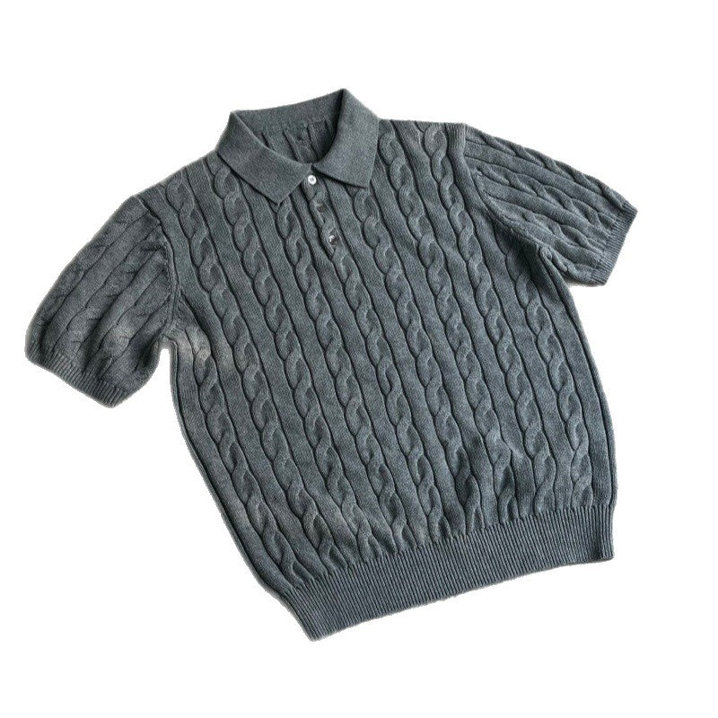 Herren Kurzarmstrickpullover mit strukturiertem Muster Drune