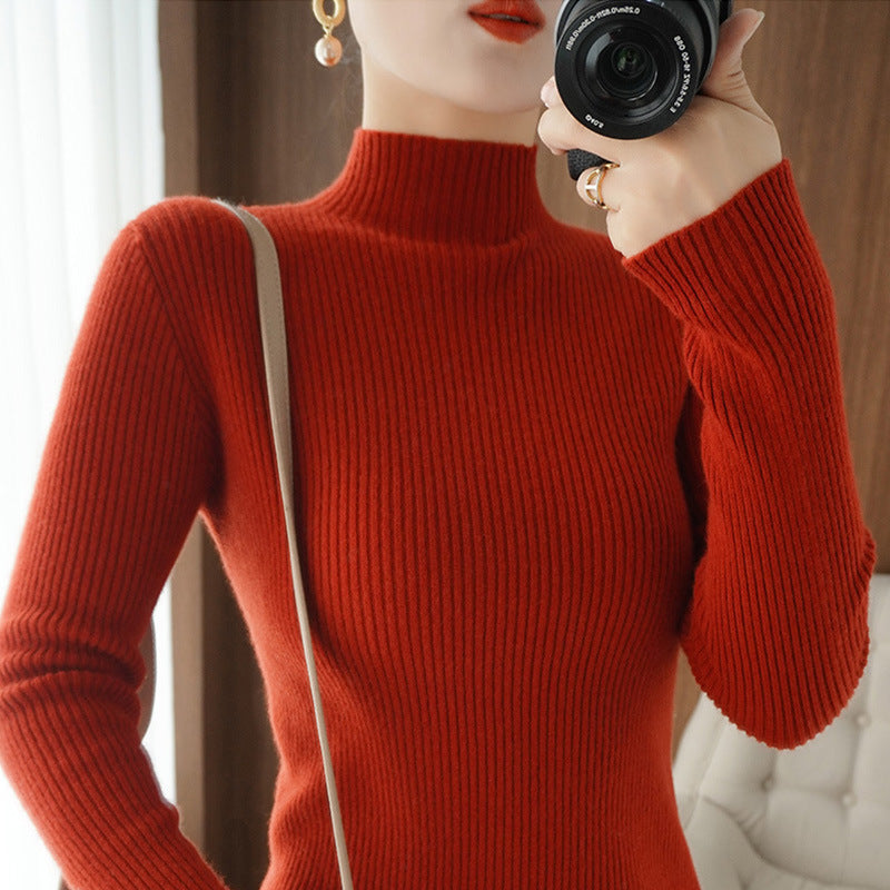 Damen Körperbetonter Rippenstrick-Rollkragenpullover mit Stretch-Effekt Drune