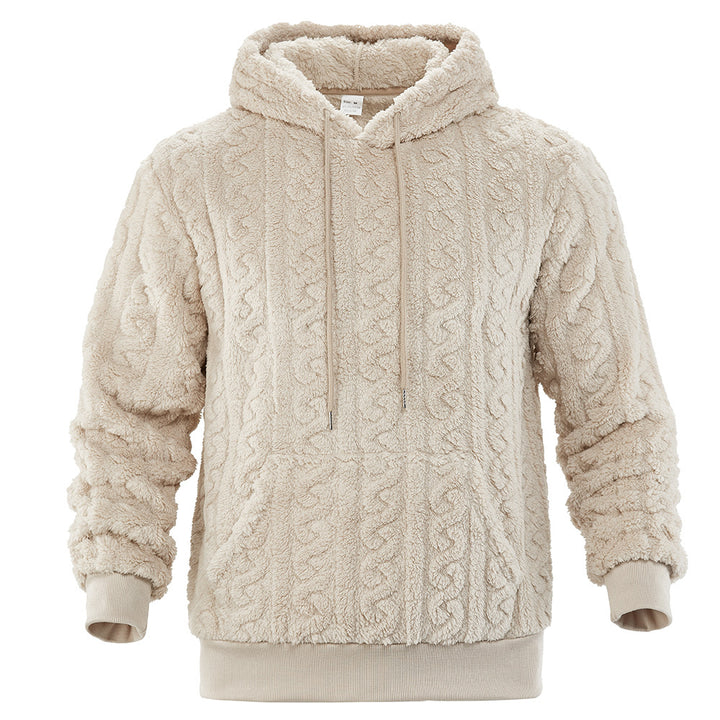 Herren Flauschiger Sherpa-Hoodie mit Zopfmuster, Kängurutasche und Rippbündchen Drune