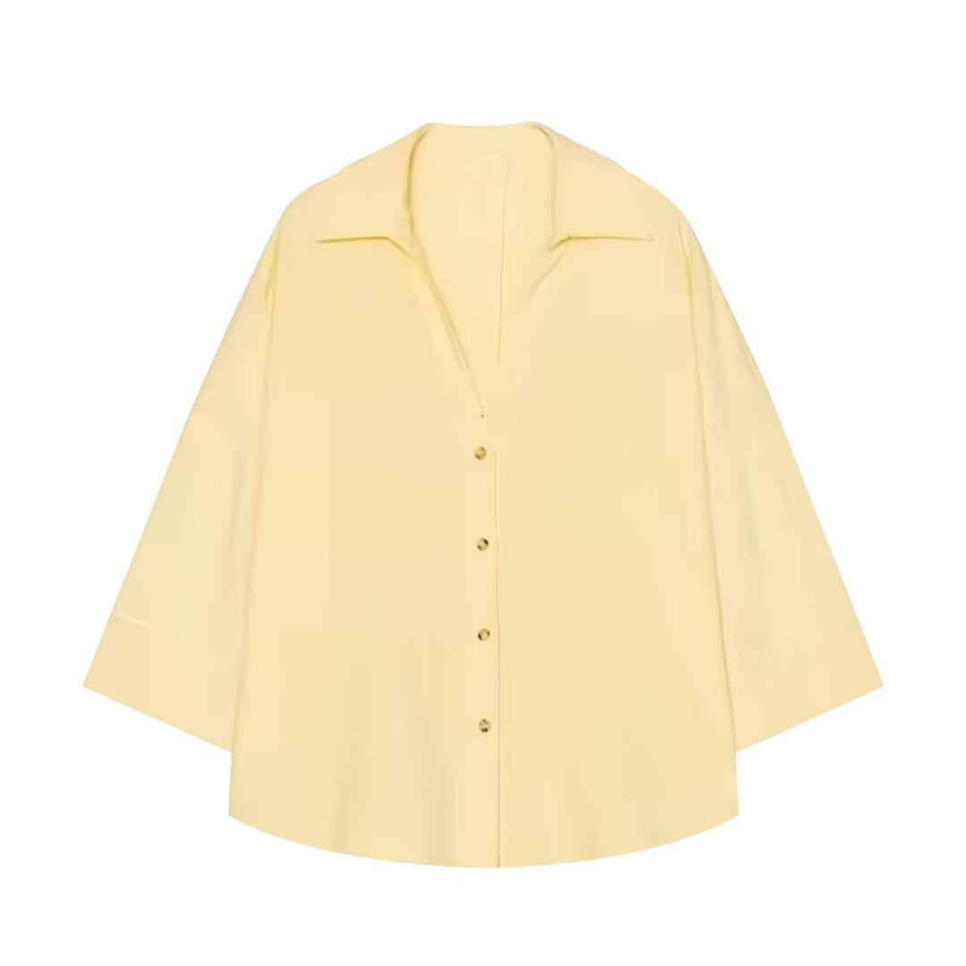 Damen Oversized Hemdbluse mit kastigem Schnitt, dreiviertelärmeln und Hornknopfleiste Drune