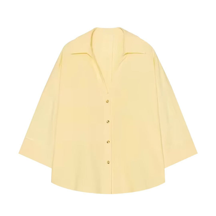 Damen Oversized Hemdbluse mit kastigem Schnitt, dreiviertelärmeln und Hornknopfleiste Drune