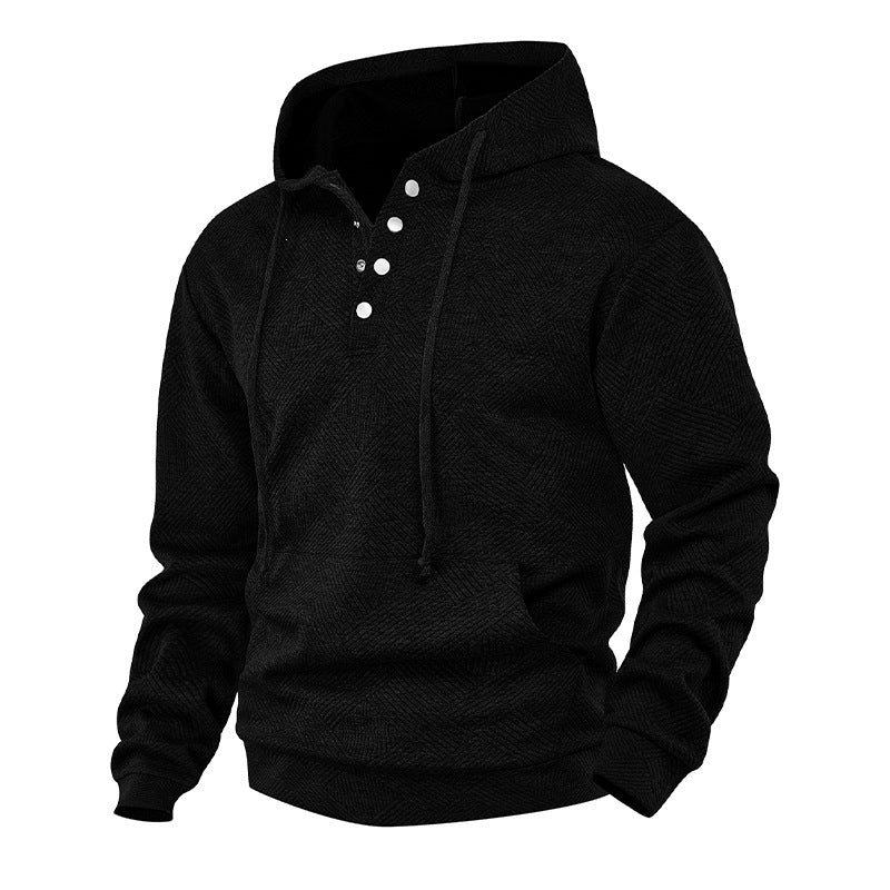 Herren Kapuzenpullover mit Henley-Knopfleiste, Strukturstrick & Kängurutasche Drune
