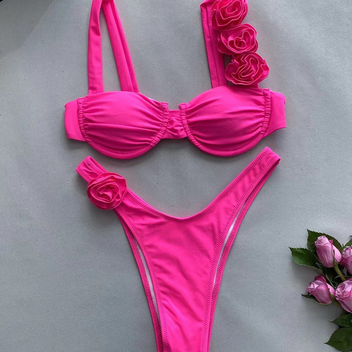 Damen Bikini mit dekorativen Blumenakzenten Drune
