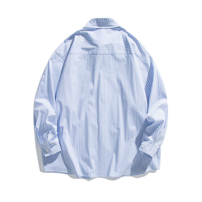 Herren Oversized Baumwoll-Hemd mit feinen Streifen und Brusttasche Drune