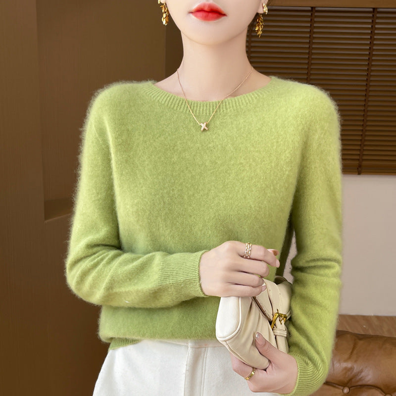 Damen Weicher Mohair‑Optik Rundhals‑Pullover mit feinem Rippsaum und leichter Oversize‑Passform Drune